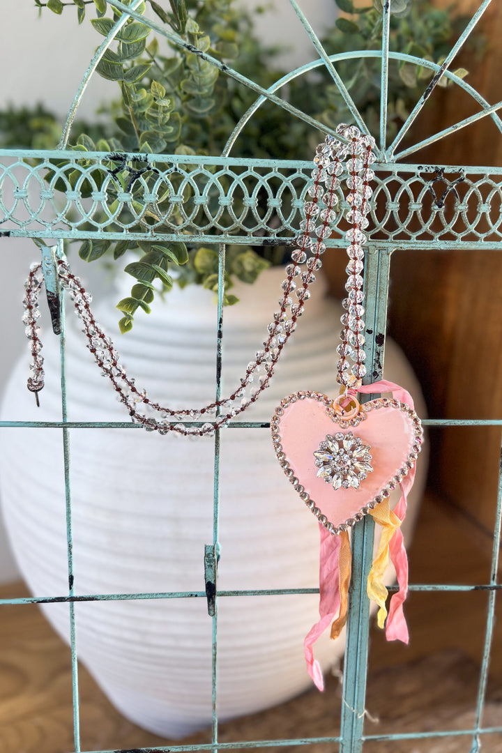 Vintage Blush Crystal Heart Necklace