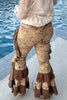 Velvet Butterfly Ruffled Leggings - Brown