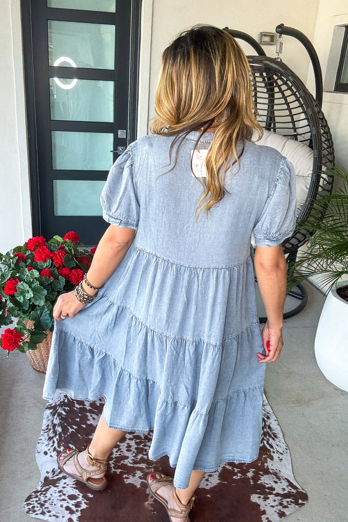 Cottage Charm Midi Denim Dress - Light Denim