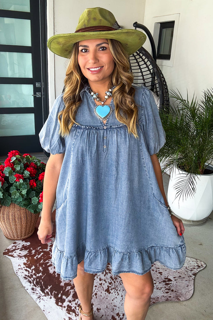 Gentle Fade Denim Dress - Washed Denim