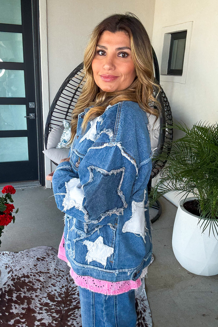 Starlit Oversized Denim Jacket - Denim