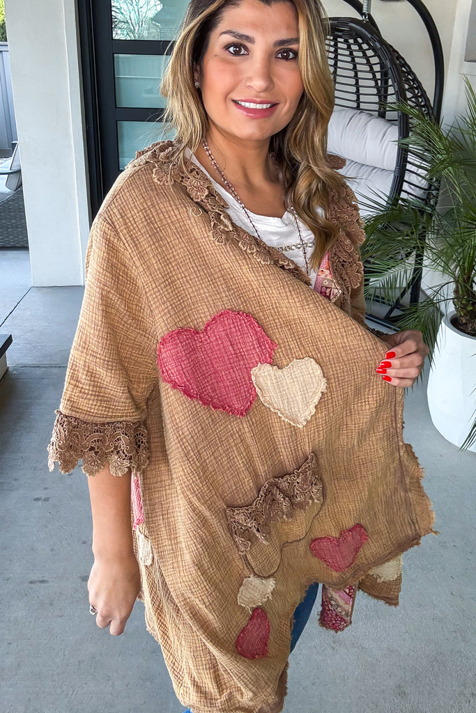 Assortments Of Love Oversized Reversible Cardigan - 100% Cotton - Mushroom