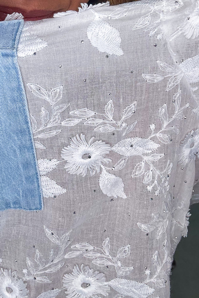 Diamond Dust Rhinestone Button Up Top - White - Made in Italy