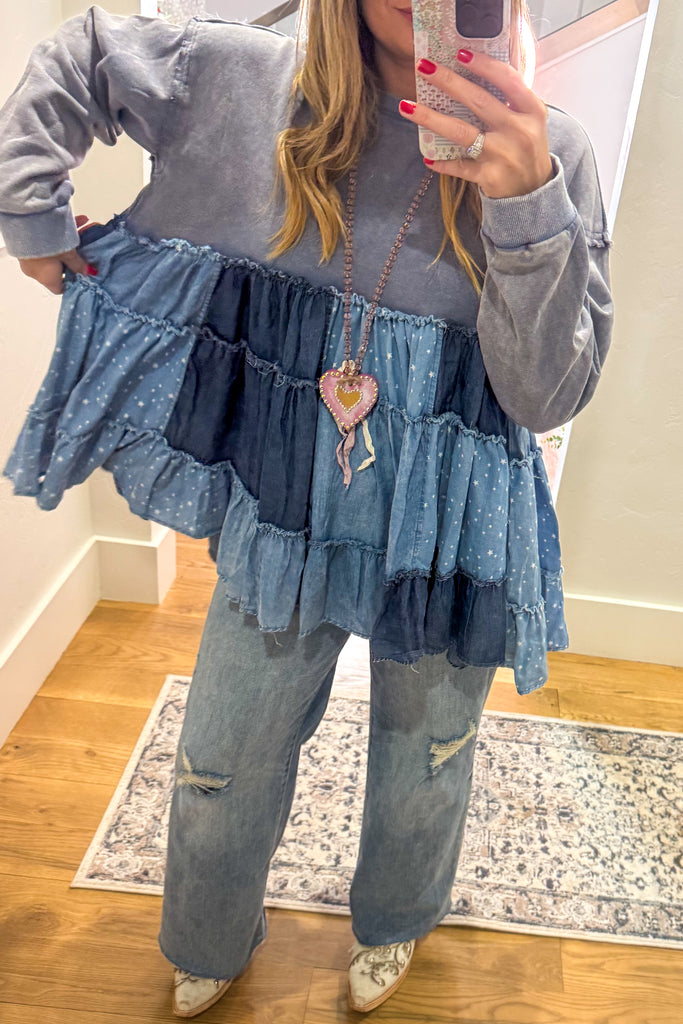 Flatter Me Fit Oversized Sweater - 100% Cotton - Blue .