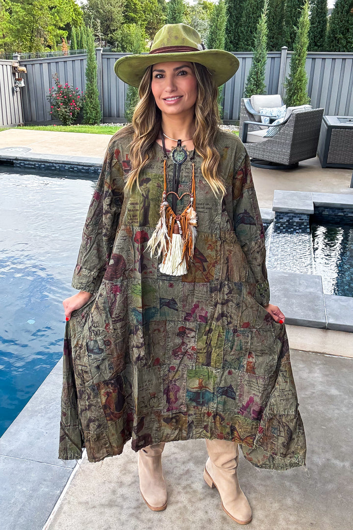Patchwork Dream Dress - Olive Green
