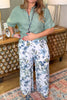 Made In Italy Blue Lillies Linen Pants - Ivory