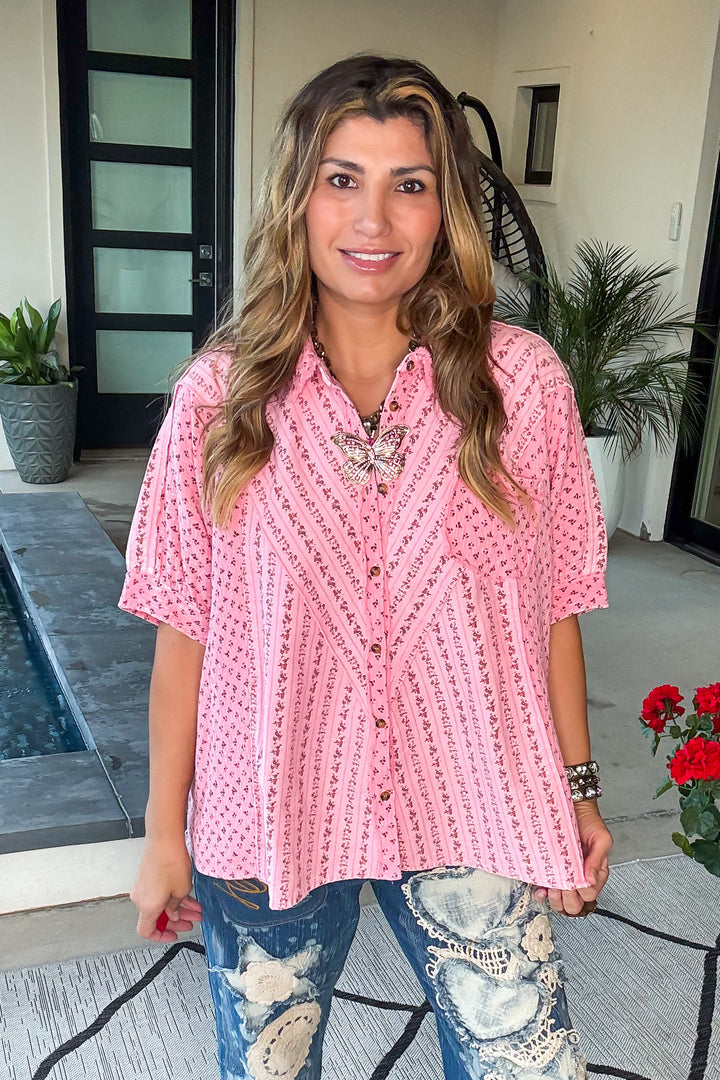 Rosebud Garden Oversized Top - Pink