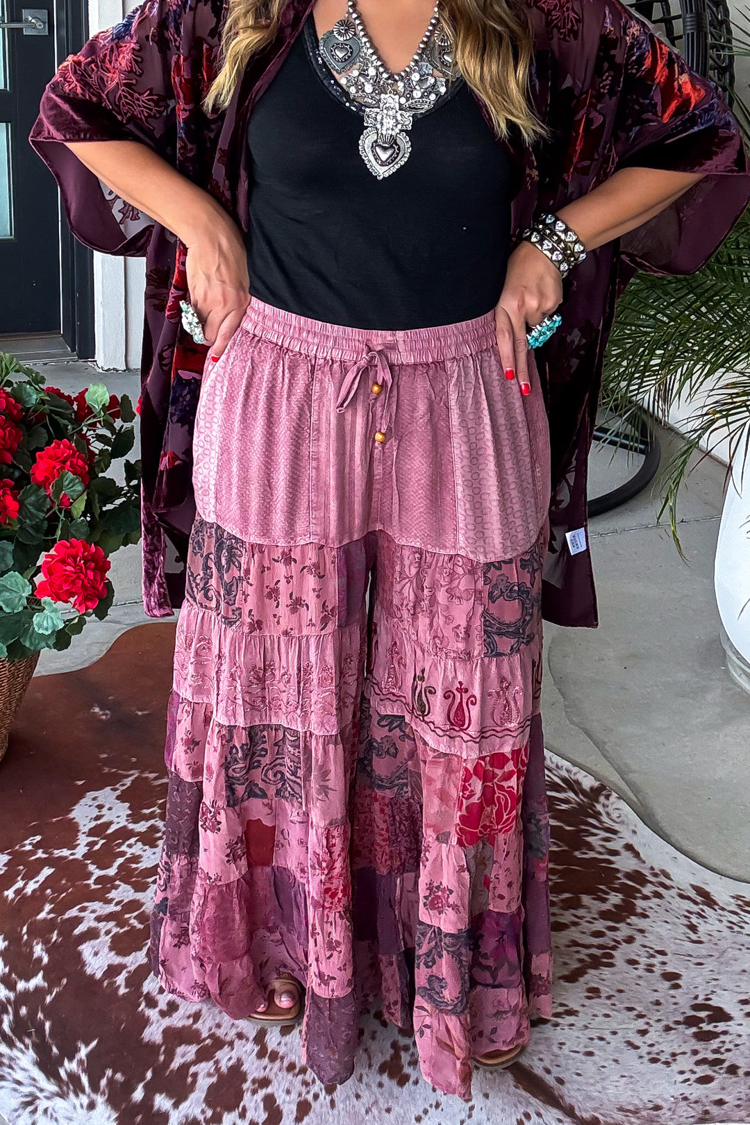 Boho Berry Elastic Waist Pants