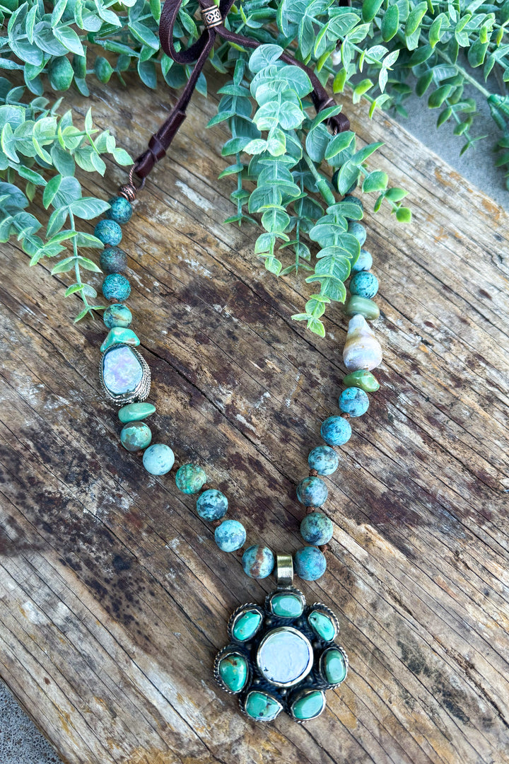 Mother of Pearl, Turquoise and Jasper Ring - Handmade in Texas