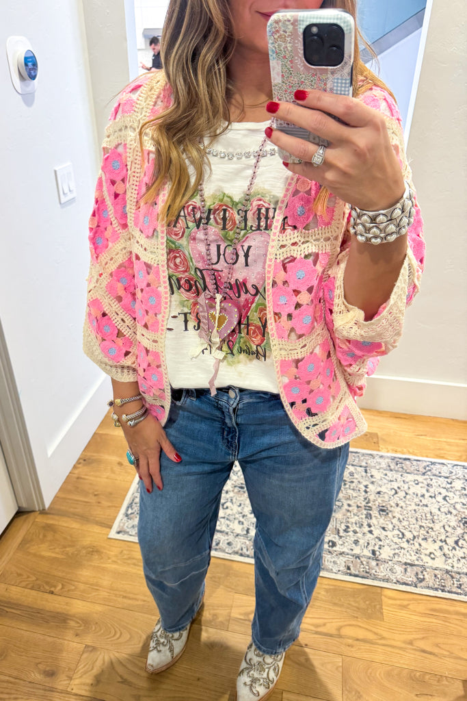 Quietly Beautiful Crochet Cardigan - Pink