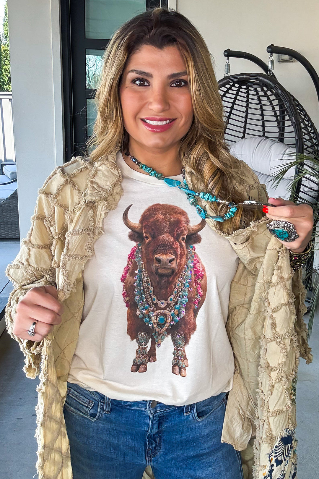 Buffalo Royale Rhinestone Tee - Cream