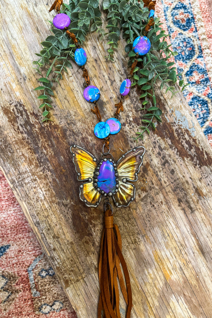 Handmade Purple Mojave Turquoise Butterfly Necklace