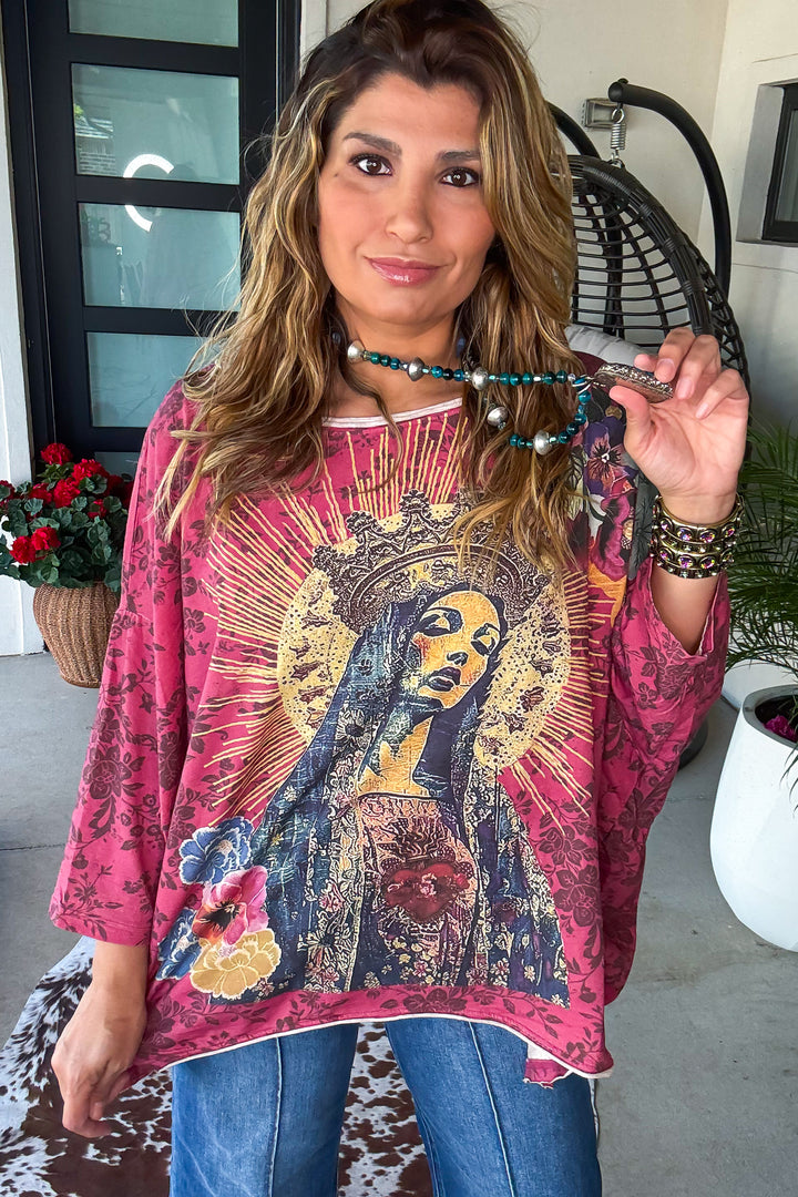Sacred Heart Madonna Oversized Top - 100% Cotton