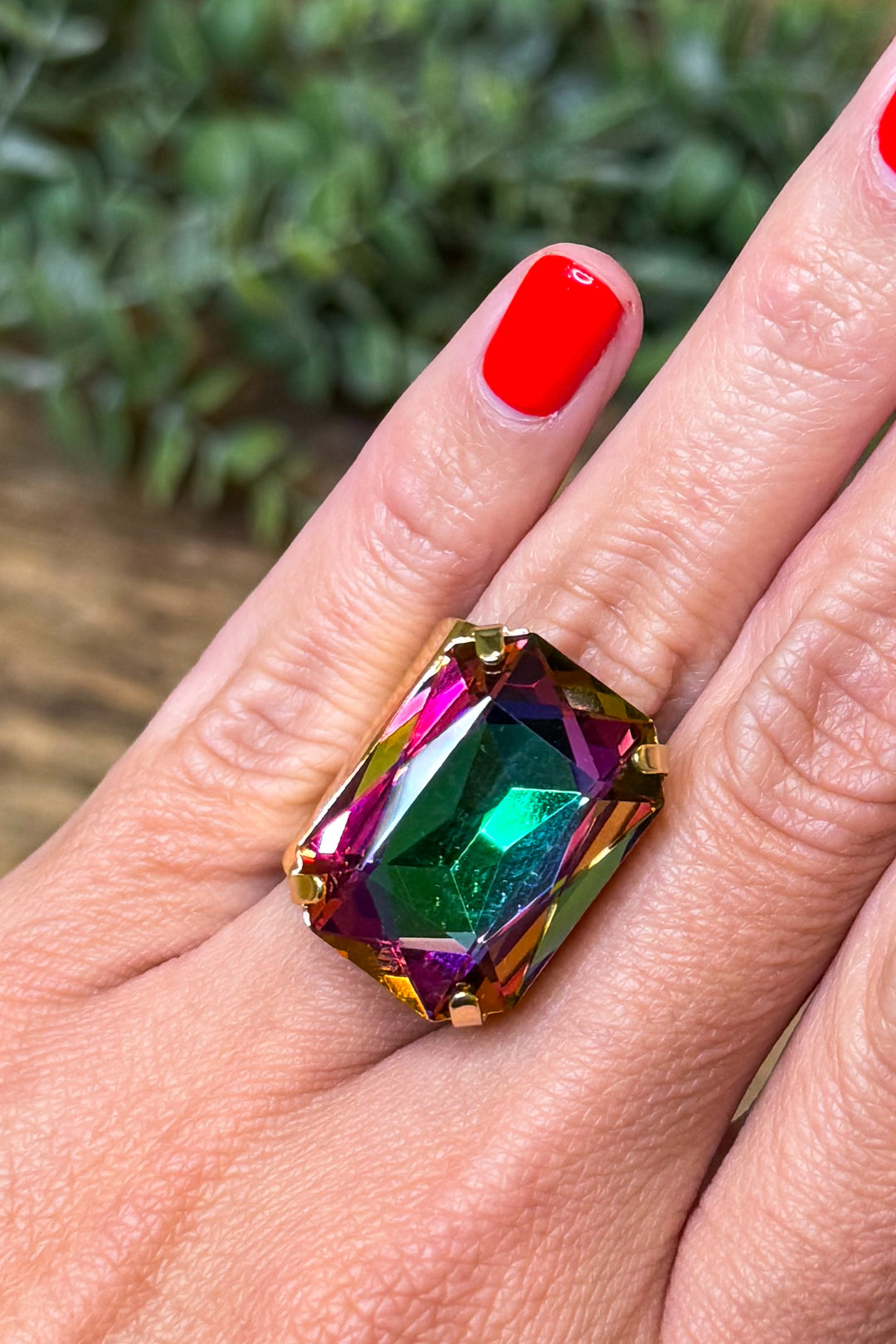 WAFA Crystal 1 Stone Ring - Purple/Green