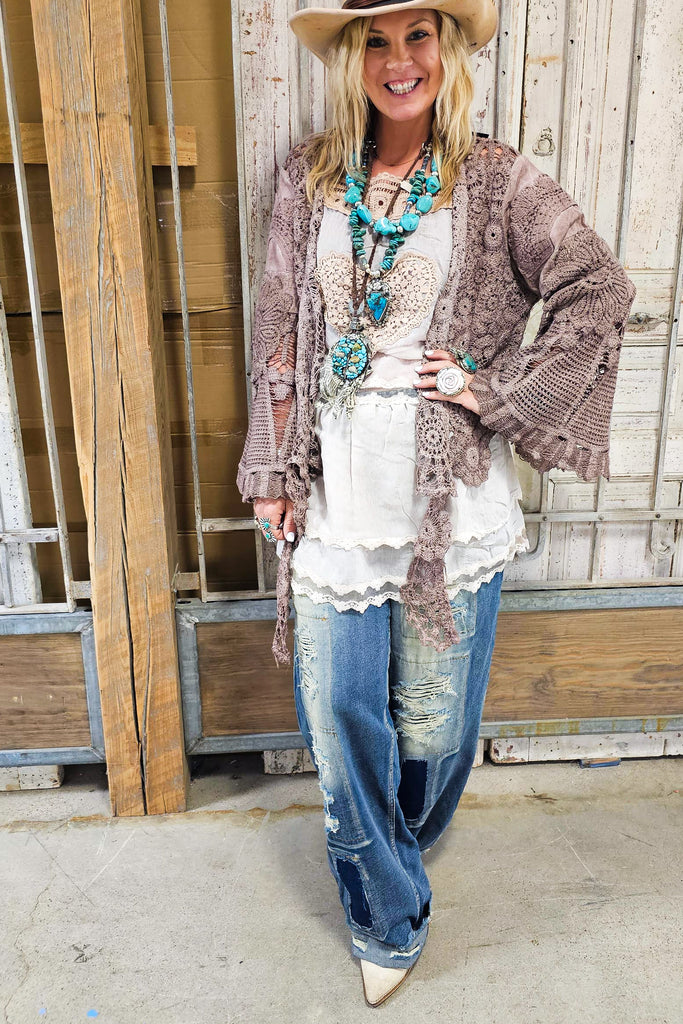 Desert Lace Dream Cardigan - Brown