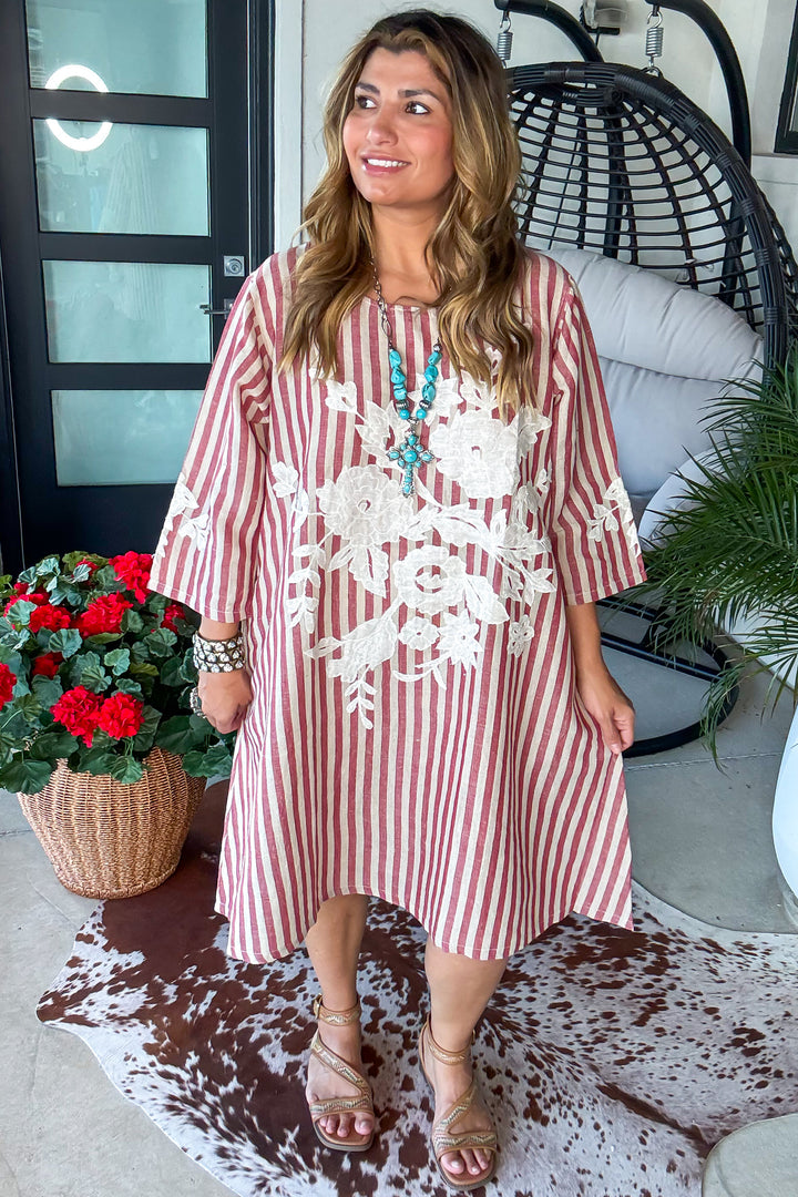 Dreaming in Red and White Tunic Dress - 100% Linen