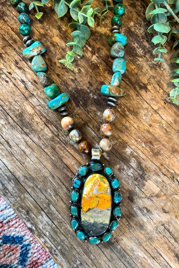 Genuine Turquoise and Bumblebee Jasper Statement Necklace - handmade in Texas