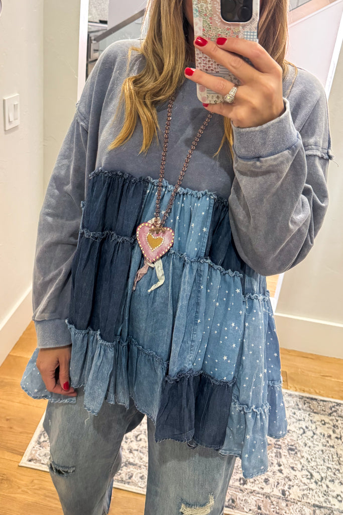 Flatter Me Fit Oversized Sweater - 100% Cotton - Blue .