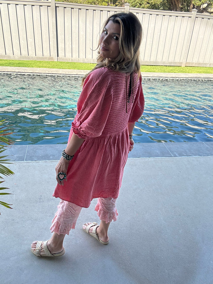 The Softest Dress Ever - 100% Cotton - Boho Red/Pink