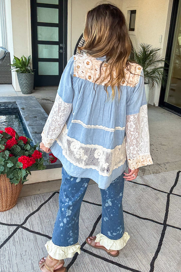 Rosewater Bloom Top - 100%Cotton - Denim