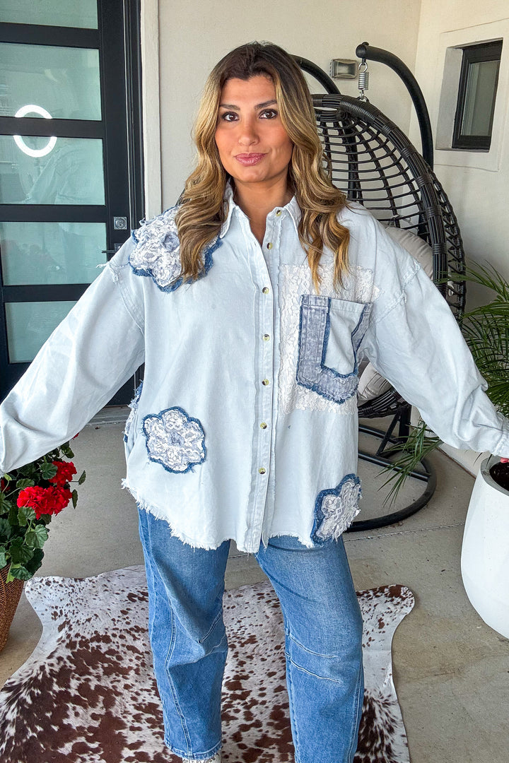 Faded Whispers Button Down Shirt - 100% Cotton - Denim 