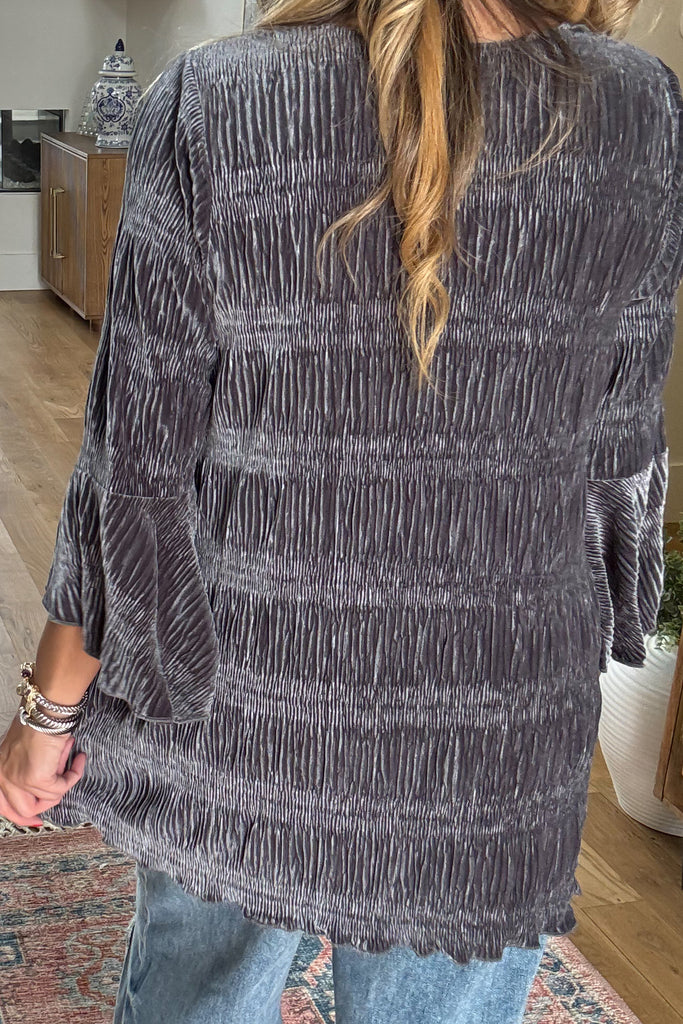 Straight To Town Velvet Tunic - Dark Gray