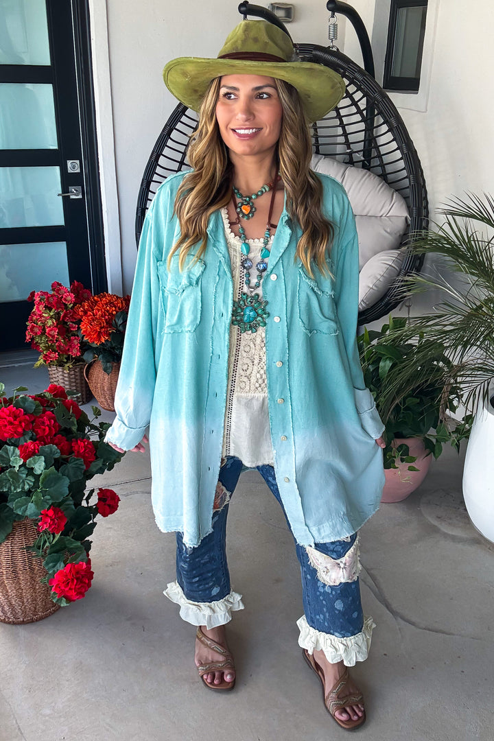 Coastal Mist Oversized Ombre Tunic - Teal