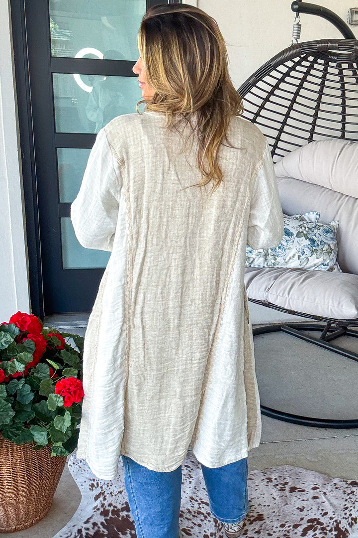 Relaxed Linen Button Up Cardigan - 100% Linen 