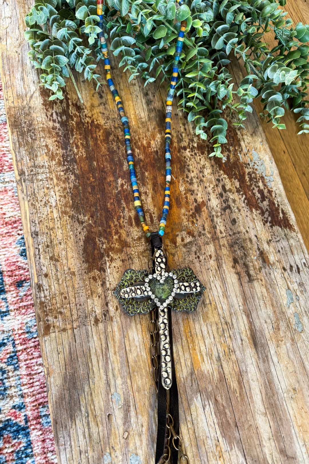 HANDMADE Jaded Gypsy Long Necklace - Cross/Heart