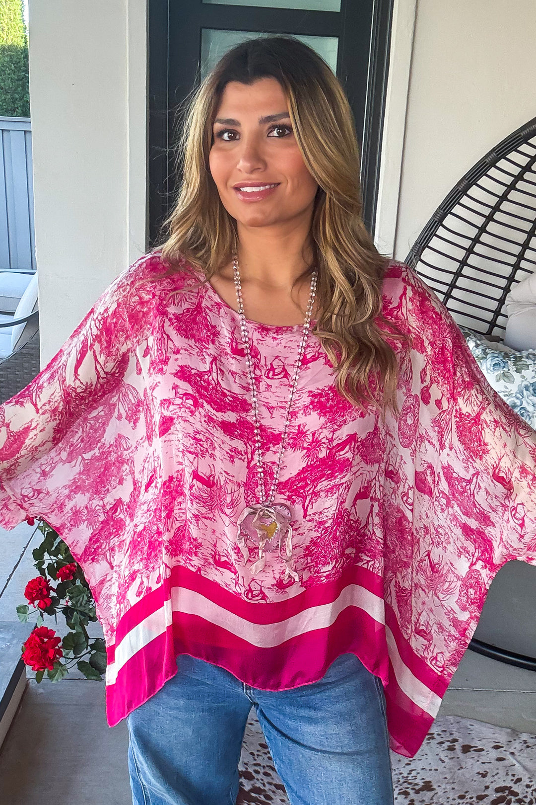 Savanna Sunset Silk Top - Pink - Made in Italy