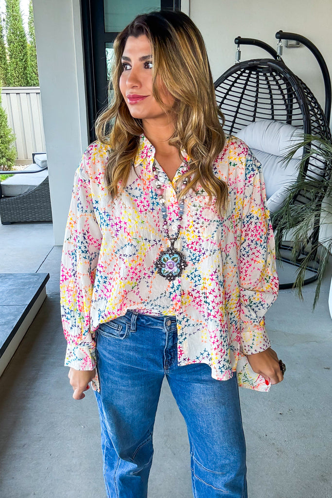 HANDMADE - Hand Stitched - Wildbloom Button Up Top - 100% Cotton