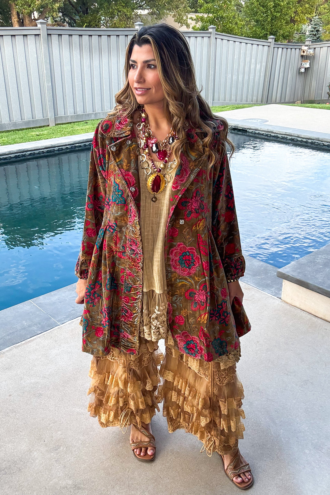 Red Druzy and Golden Medallion Statement Necklace