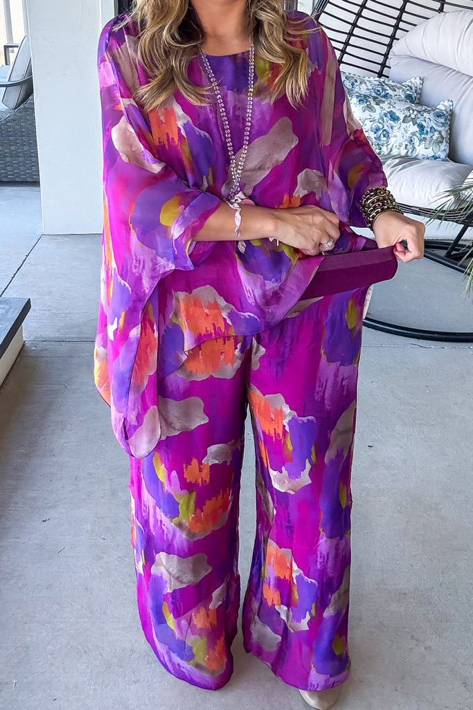 PRE ORDER: Rush Of Radiance Silk Stretch Palazzo Pants - Made in Italy