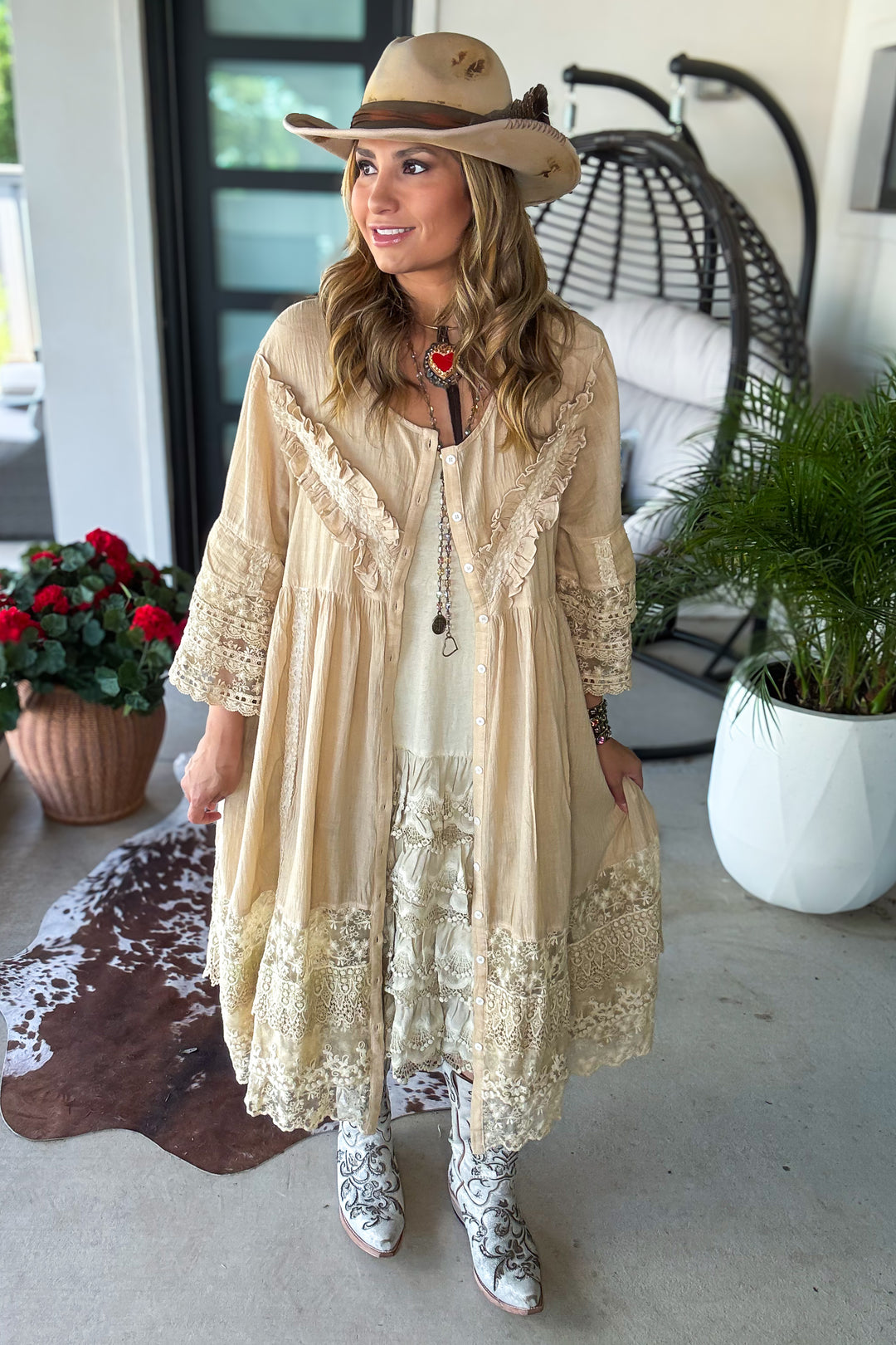 Golden Prairie Lace Cotton Duster -100% Cotton