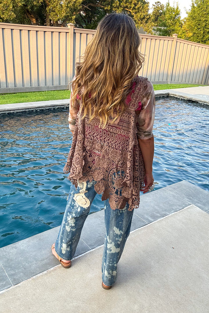 Whispering Details Lace Tank - 100% Cotton - Made in USA - Hazelnut