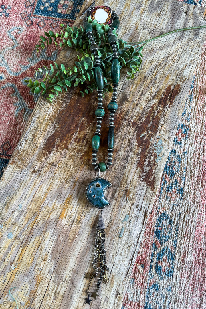 HANDMADE Russian Moss Agate Druzy Moon Necklace - Made in USA