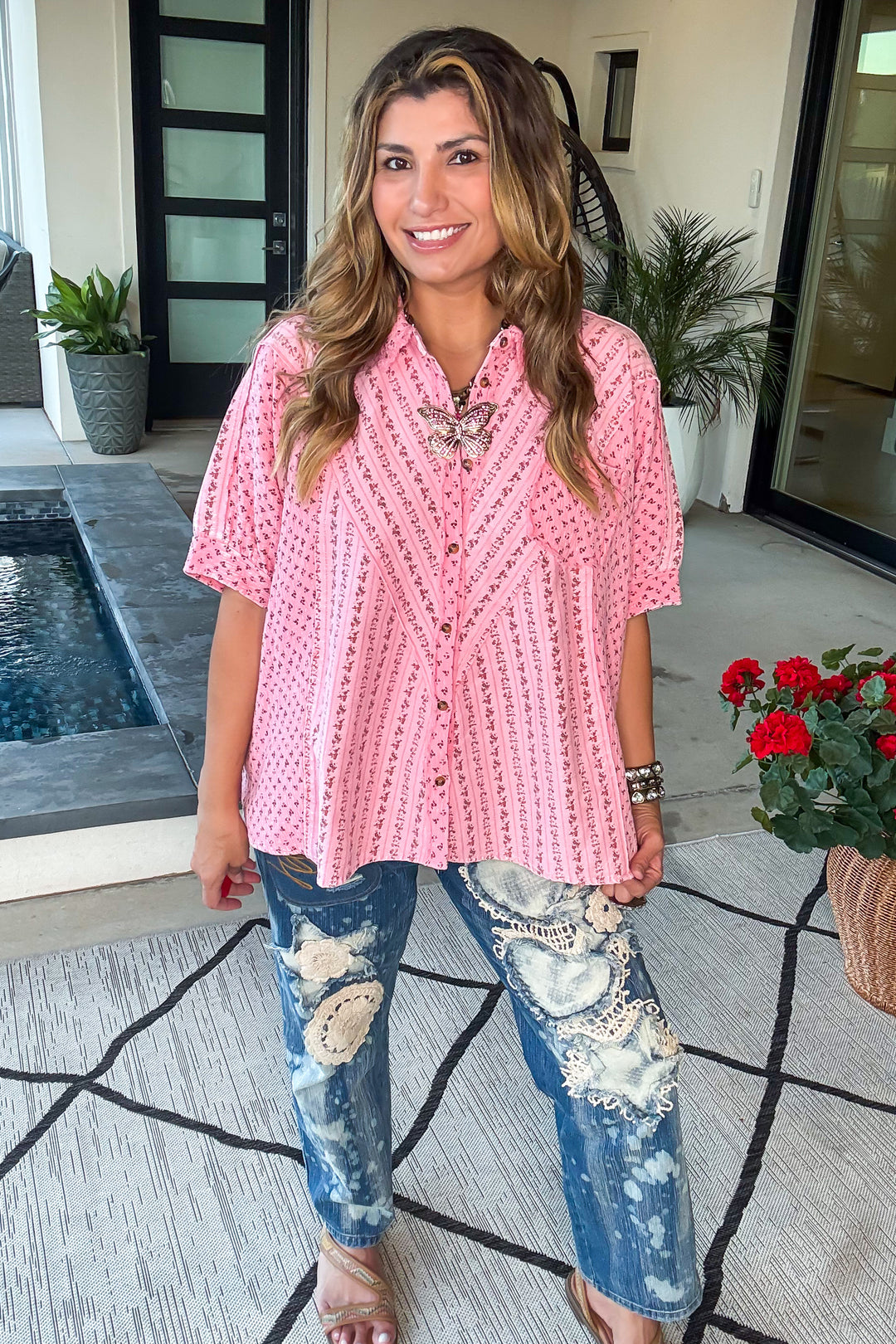 Rosebud Garden Oversized Top - Pink