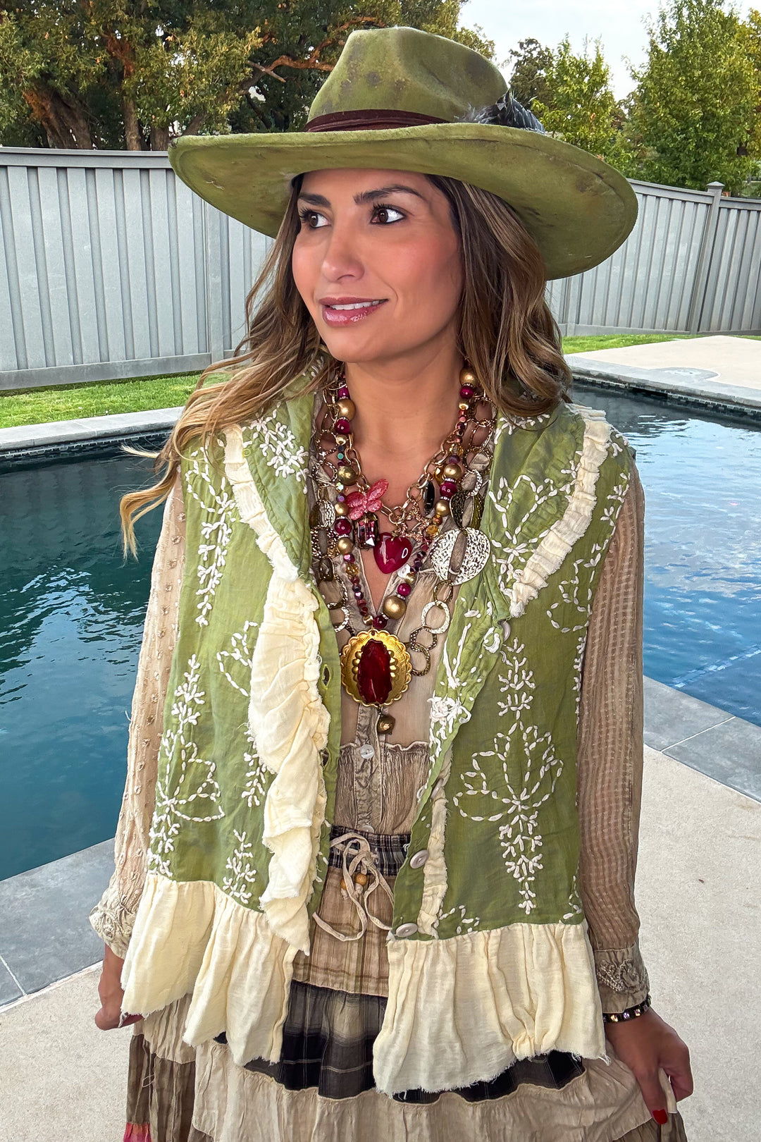 Embroidered Ruffle Vest - 100% Cotton