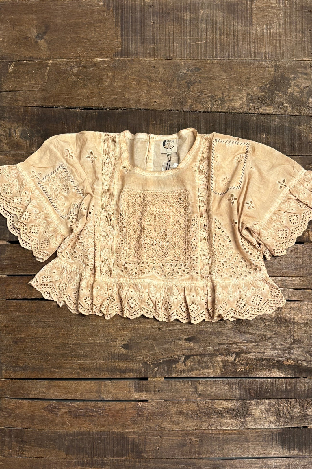 Softly Worn Eyelet Top -100% Cotton - Reversible - Taupe