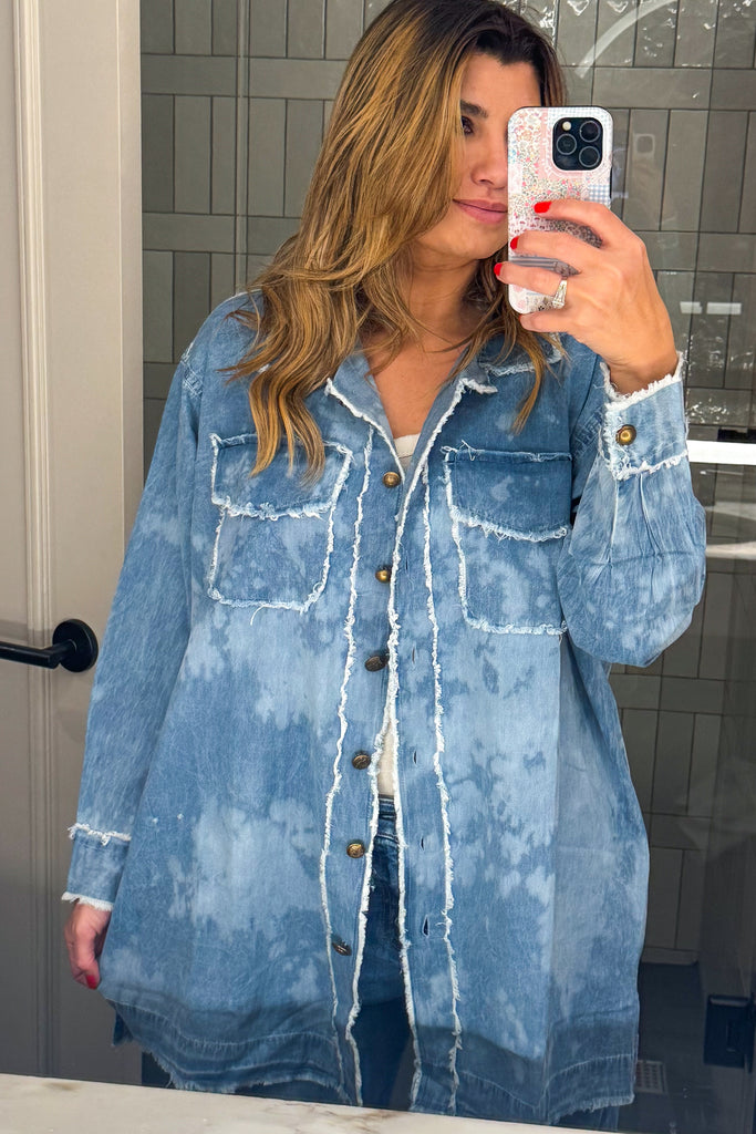 We the People Oversized Denim Shirt - Rhinestones - 100% Cotton
