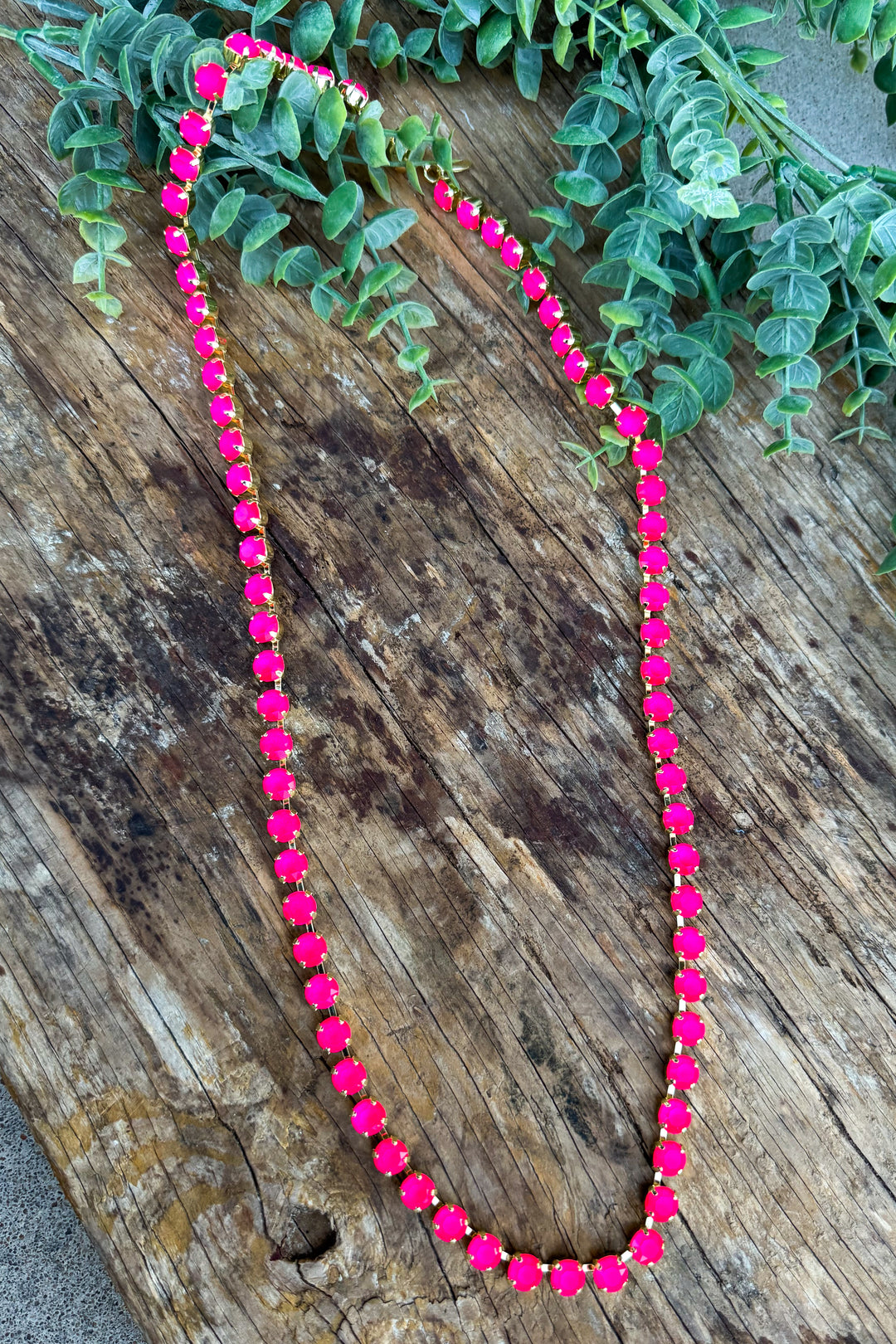 WAFA Crystal Necklace - Long 30" - Hot Pink