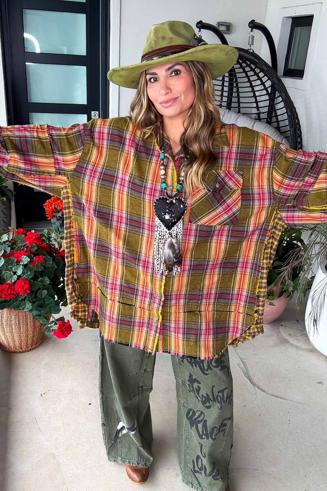 Golden Meadow Plaid  Tunic - Golden Kiwi