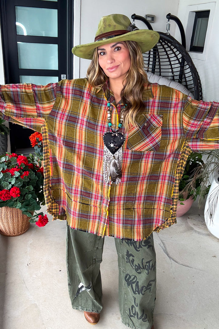 Golden Meadow Plaid  Tunic - Golden Kiwi