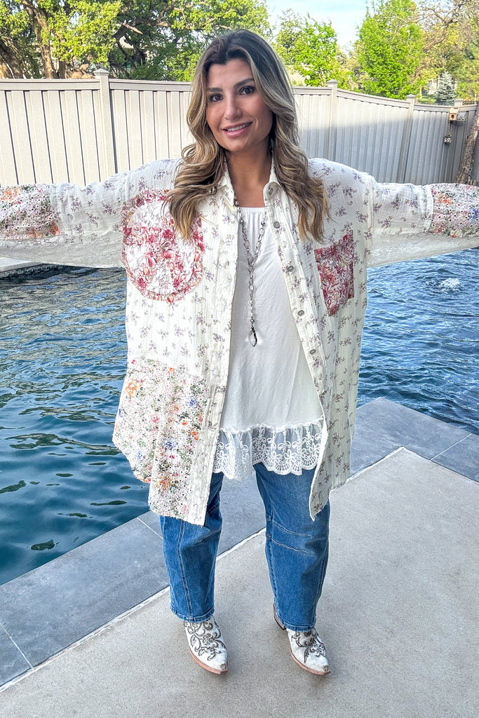 Confidence In Motion Tunic - 100% Cotton - Cream Floral
