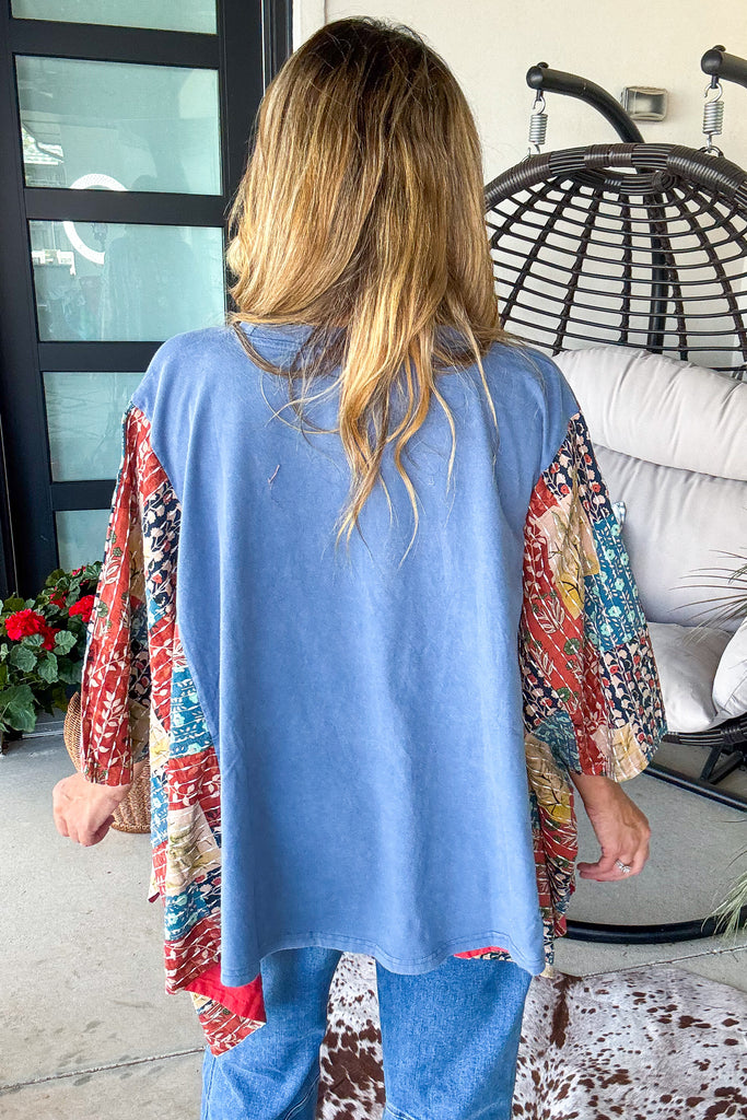 Peaceful Horizon Poncho Top  - 100% Cotton - Blue