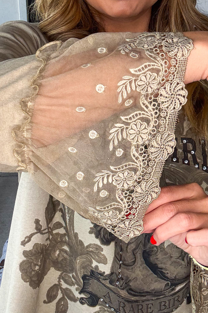 Cowgirl and Rhinestones Lace Oversized Top - Cotton Linen Blend