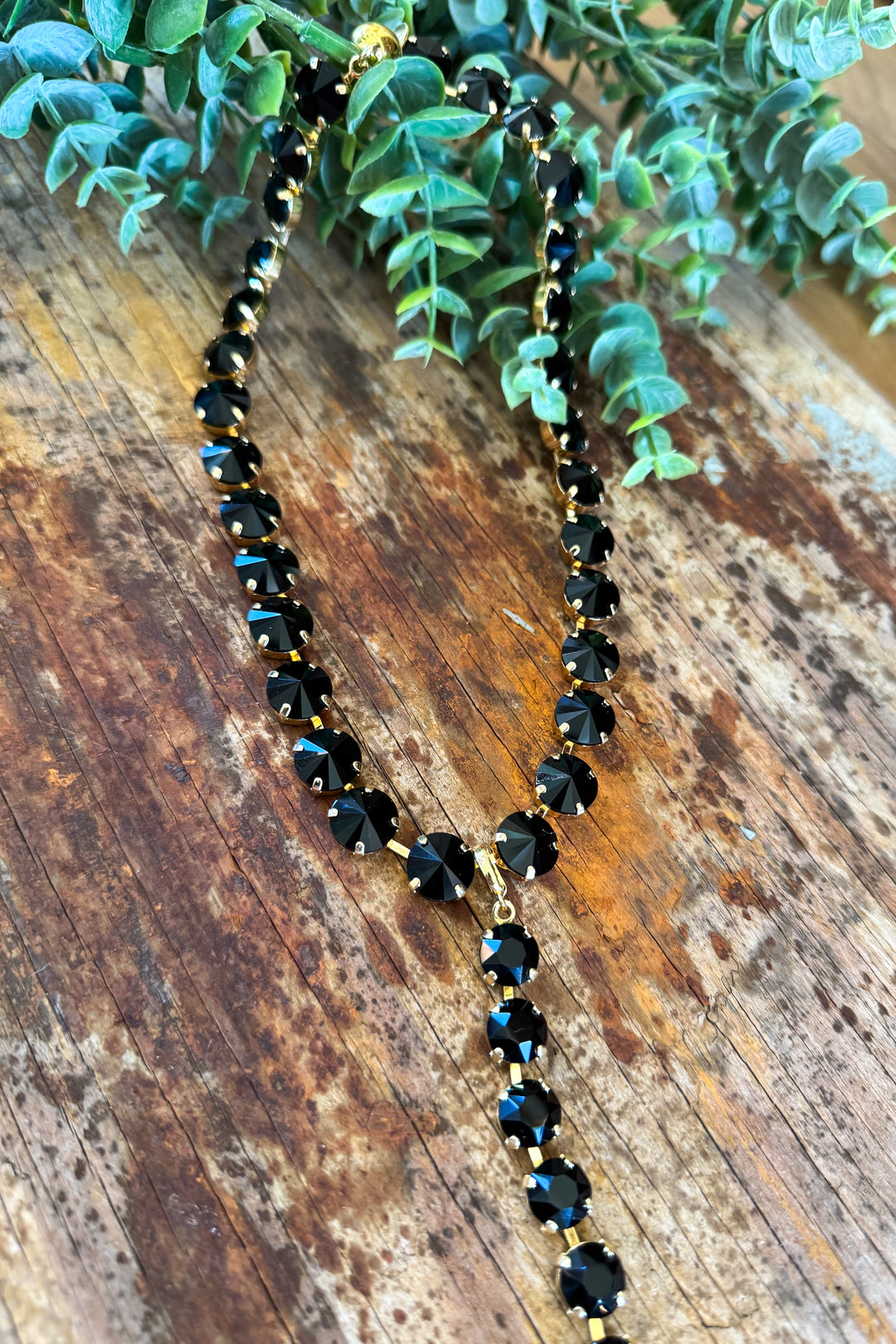 WAFA Crystal Necklace - Lariat 18" Necklace - Black