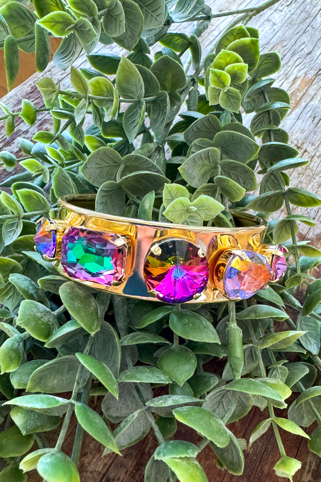 WAFA - Austrian Crystal Gold Plated Bracelet Mid Cuff - Purple Mix