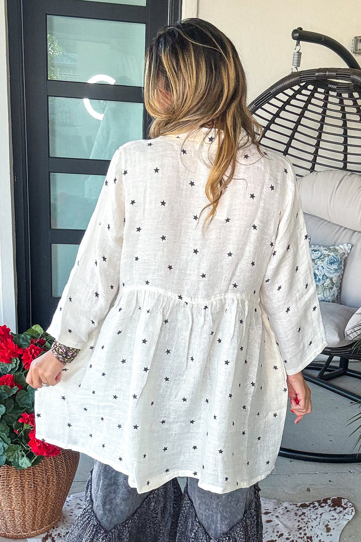 Constellation Cottage Linen Dress - 100% Linen - Cream