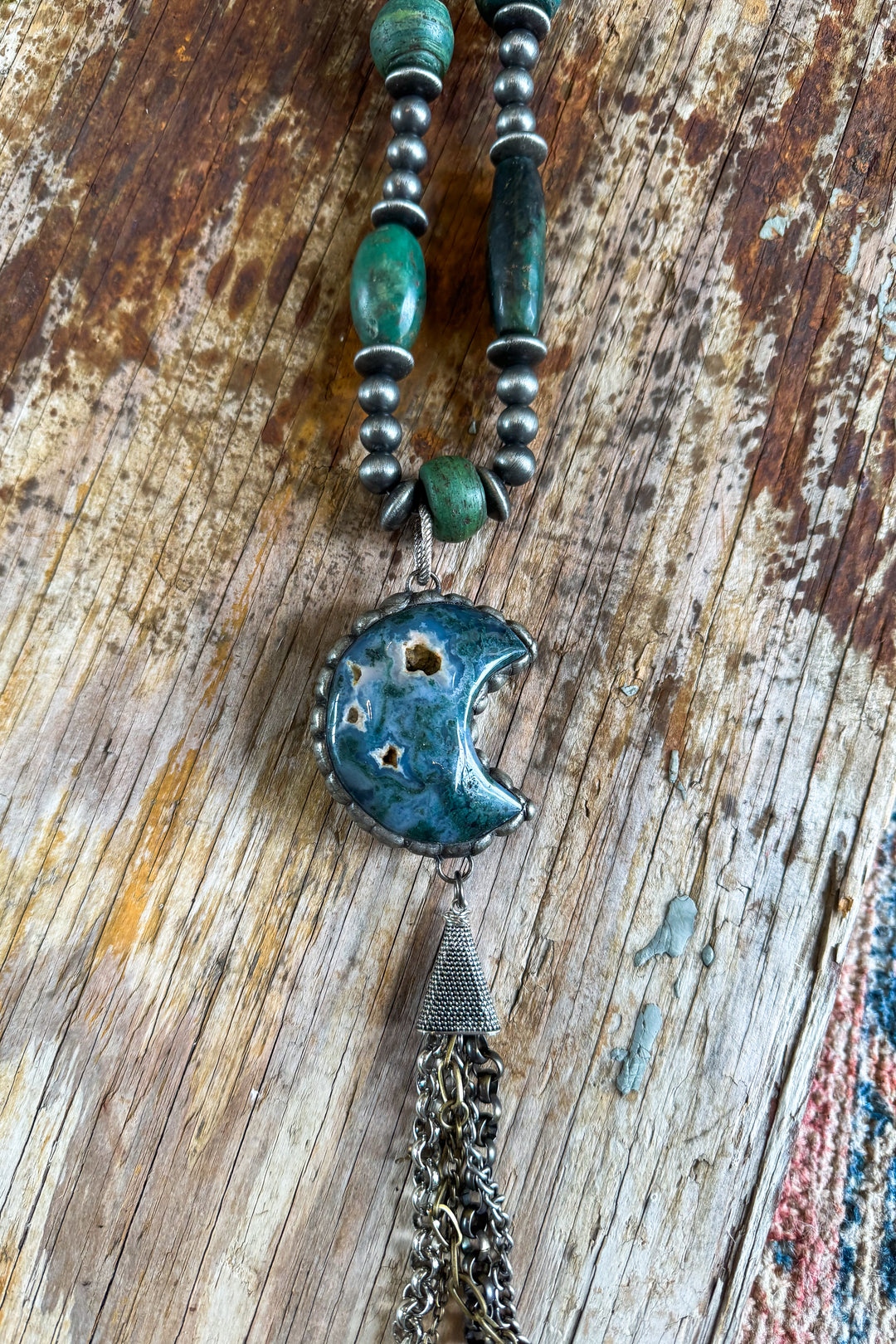 HANDMADE Russian Moss Agate Druzy Moon Necklace - Made in USA